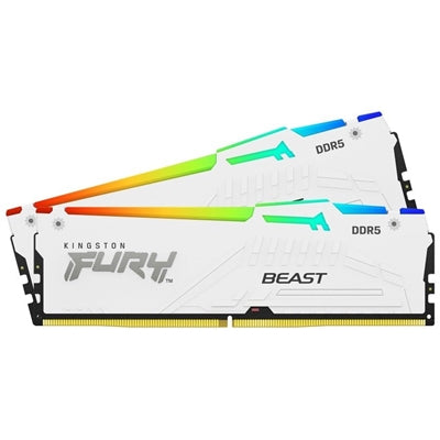 Kingston FURY Beast White RGB Kit, 32 GB (2 x 16GB), DDR5, 5600MHz, Unbuffered, 288-pin, DIMM, CL36, 1.25v Kingston FURY Beast White RGB Kit, 32 GB (2 x 16GB), DDR5, 5600MHz, Unbuffered, 288-pin, DIMM, CL36, 1.25v